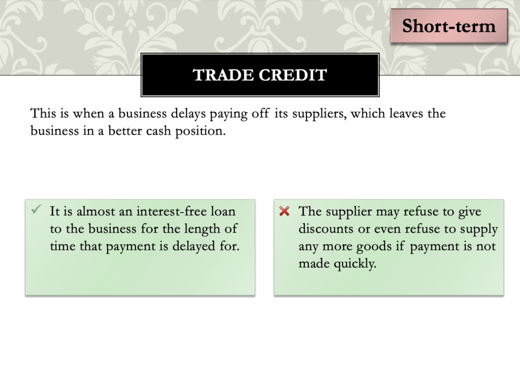 Sources of Finance Presentation Notes